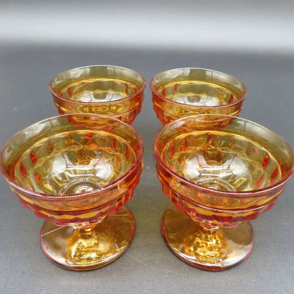 Indiana Glass Amber Whitehall Footed Sherbet Dessert Dish Glass Vintage Set of 4 - Picture 6 of 7